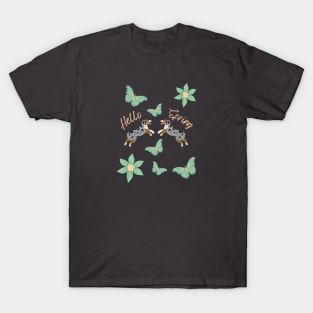 Hello Spring with Blue Merle Australian Shepherd Dog, Flowers and Butterflies T-Shirt